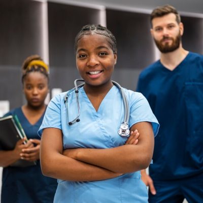 front-view-black-nurses-work_52683-98097
